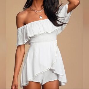Lulus White Off-Shoulder Ruffle Romper